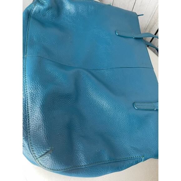 Zenith Genuine Pebbled Leather Tote Handbag Shoulder Bag Green Blue - Picture 5 of 8